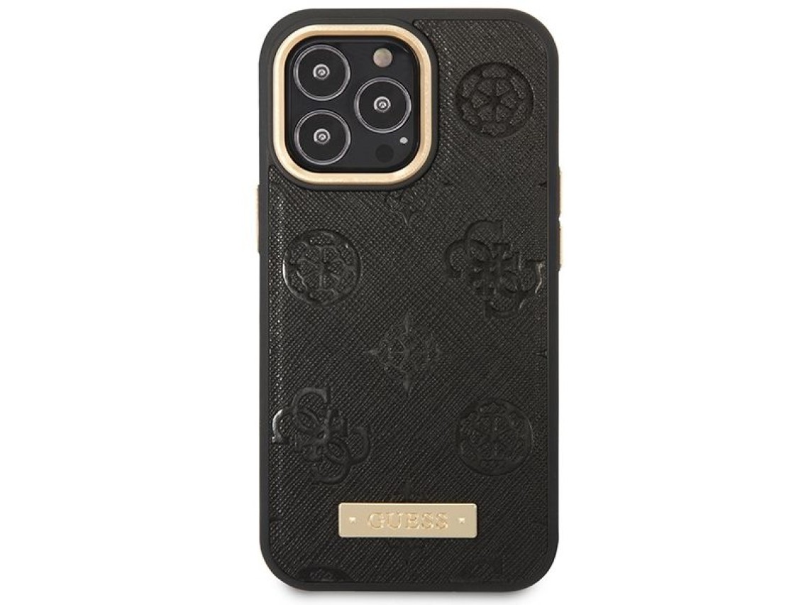 Capa MagSafe com placa de logotipo Guess Peony para iPhone 14 Pro Max 6.7" - Preta