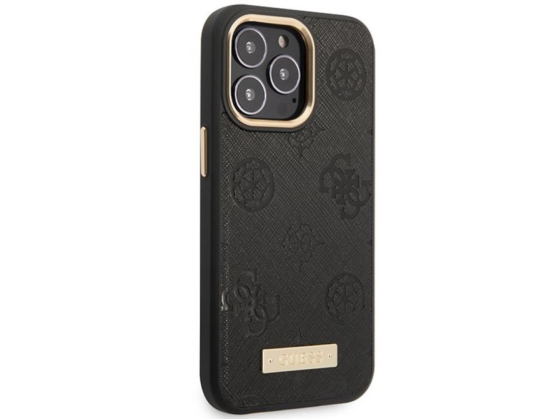 Capa MagSafe com placa de logotipo Guess Peony para iPhone 14 Pro Max 6.7" - Preta