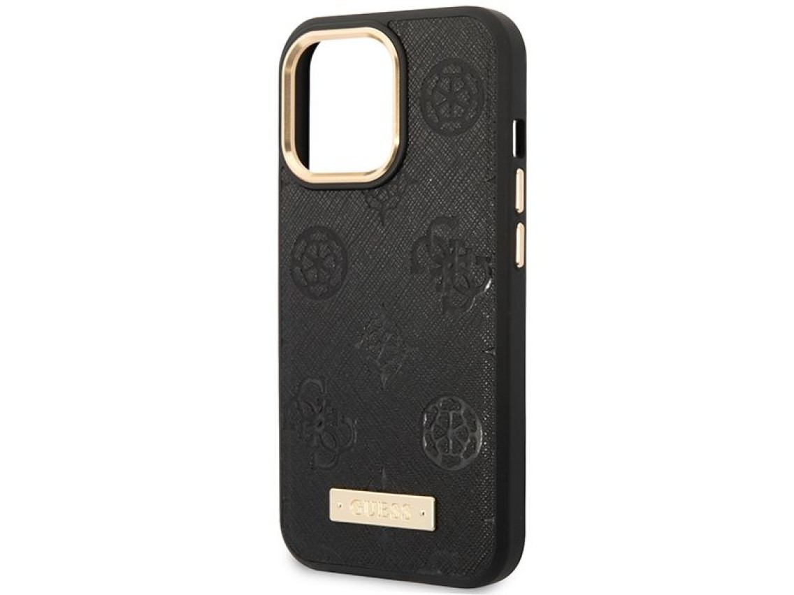 Capa MagSafe com placa de logotipo Guess Peony para iPhone 14 Pro Max 6.7" - Preta