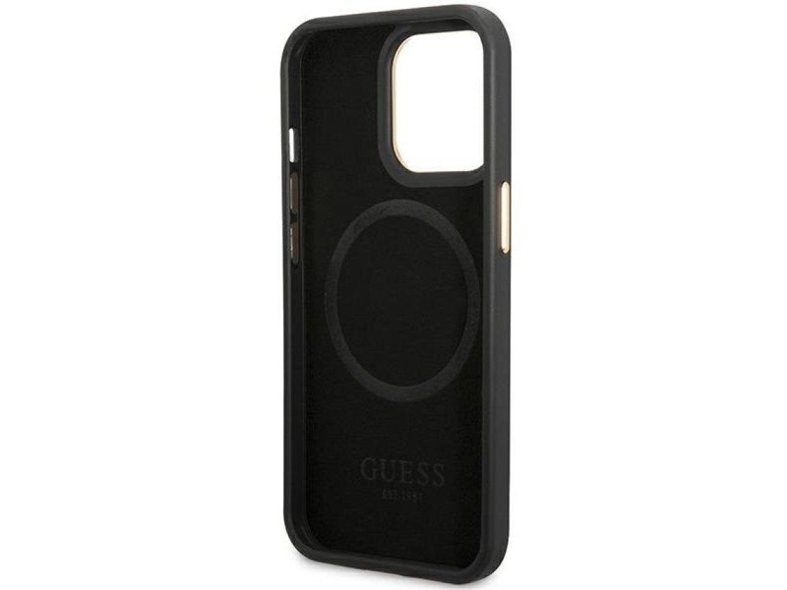 Capa MagSafe com placa de logotipo Guess Peony para iPhone 14 Pro Max 6.7" - Preta