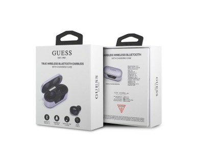 Fones de ouvido Bluetooth Guess GUTWST31EU TWS + base de carregamento roxo/roxo Fones de ouvido Bluetooth Guess GUTWST31EU TWS + base de carregamento roxo/roxo