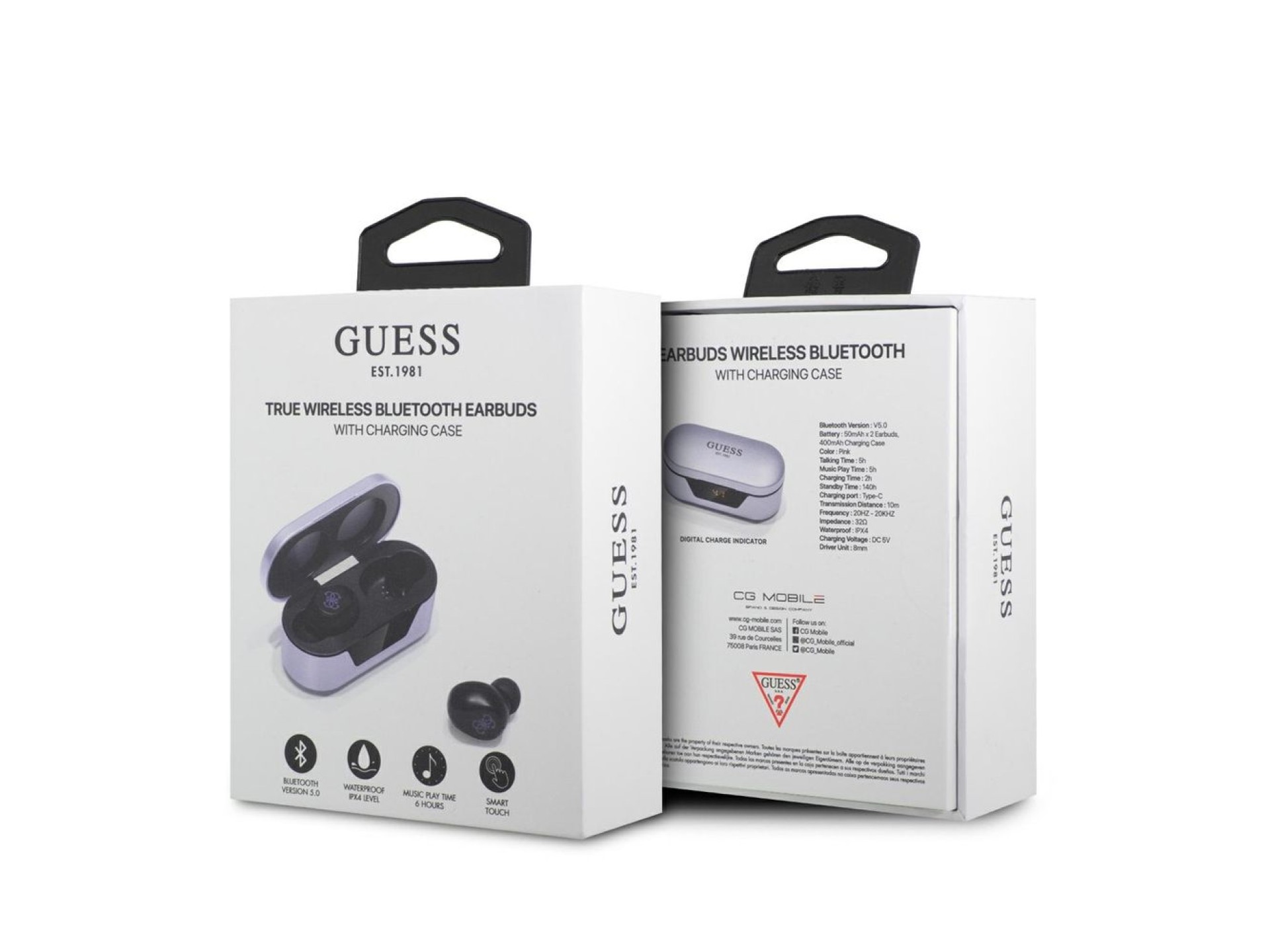 Guess GUTWST31EU TWS Bluetooth headphones + docking station purple/purple