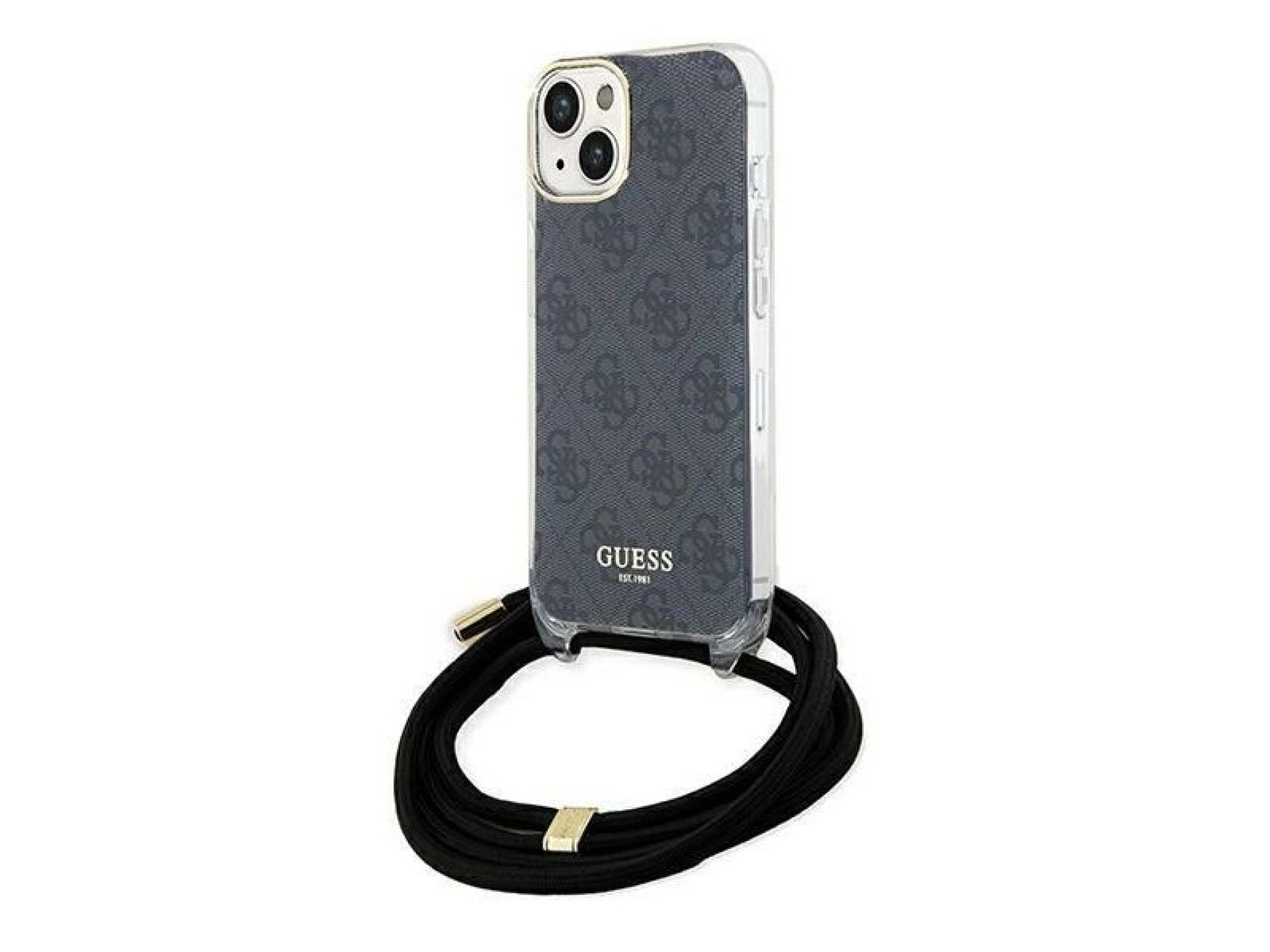 Guess Crossbody Cord 4G Print Case for iPhone 15/14/13 - Black