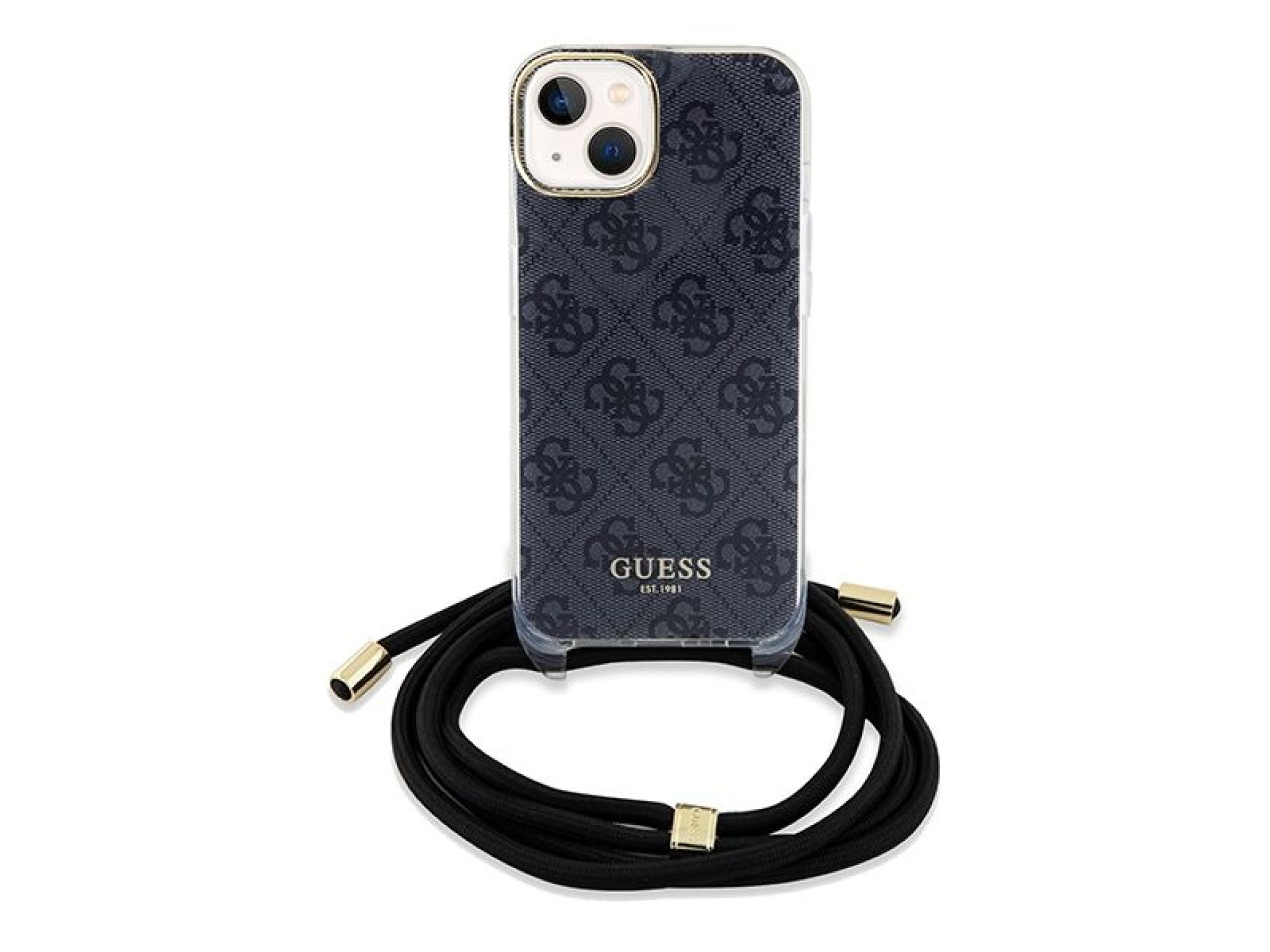Guess Crossbody Cord 4G Print Case for iPhone 15/14/13 - Black