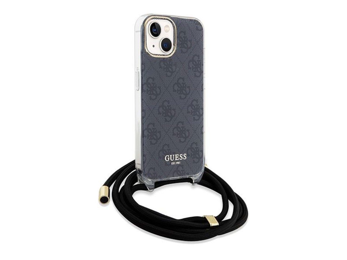 Guess Crossbody Cord 4G Print Case for iPhone 15/14/13 - Black