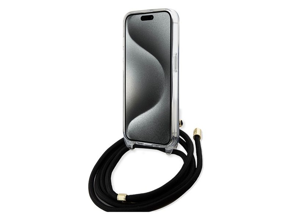 Guess Crossbody Cord 4G Print Case for iPhone 15/14/13 - Black