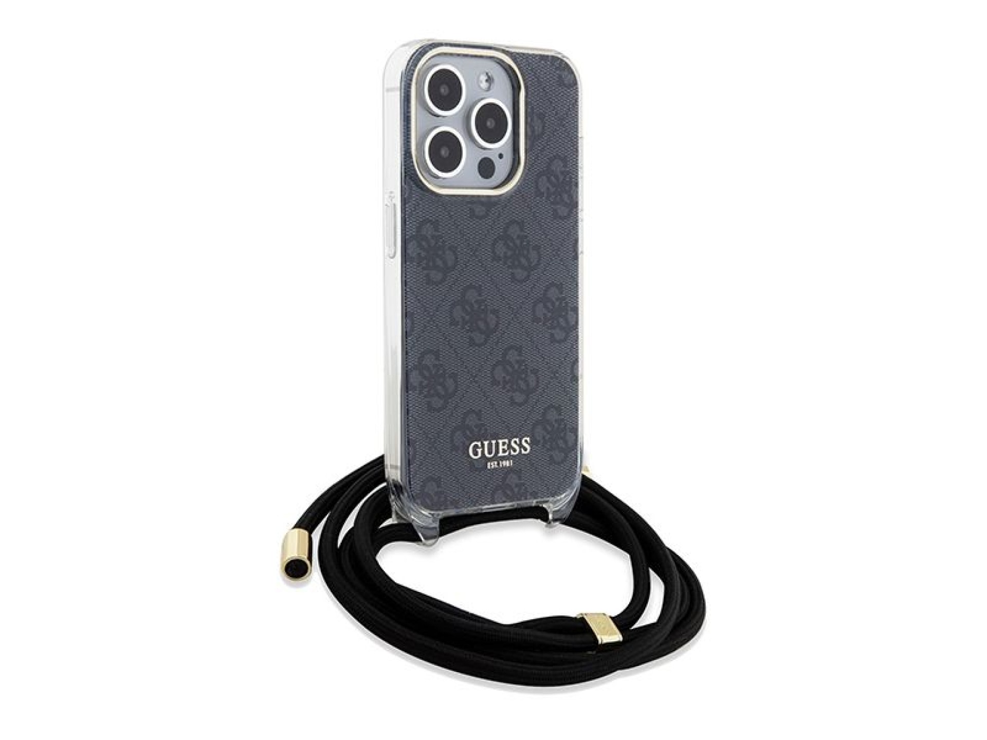 Guess Crossbody Cord 4G Print case for iPhone 15 Pro Max - black