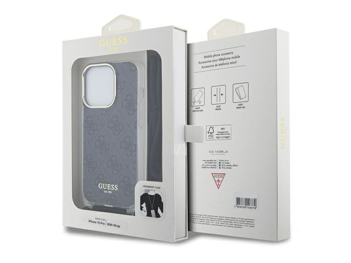 Guess Crossbody Cord 4G Print case for iPhone 15 Pro Max - black
