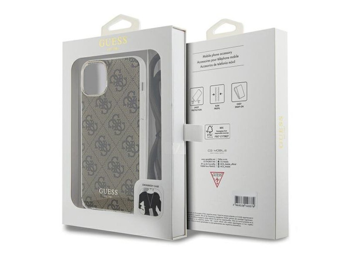 Guess Crossbody Cord 4G Print case for iPhone 15 / 14 / 13 - brown