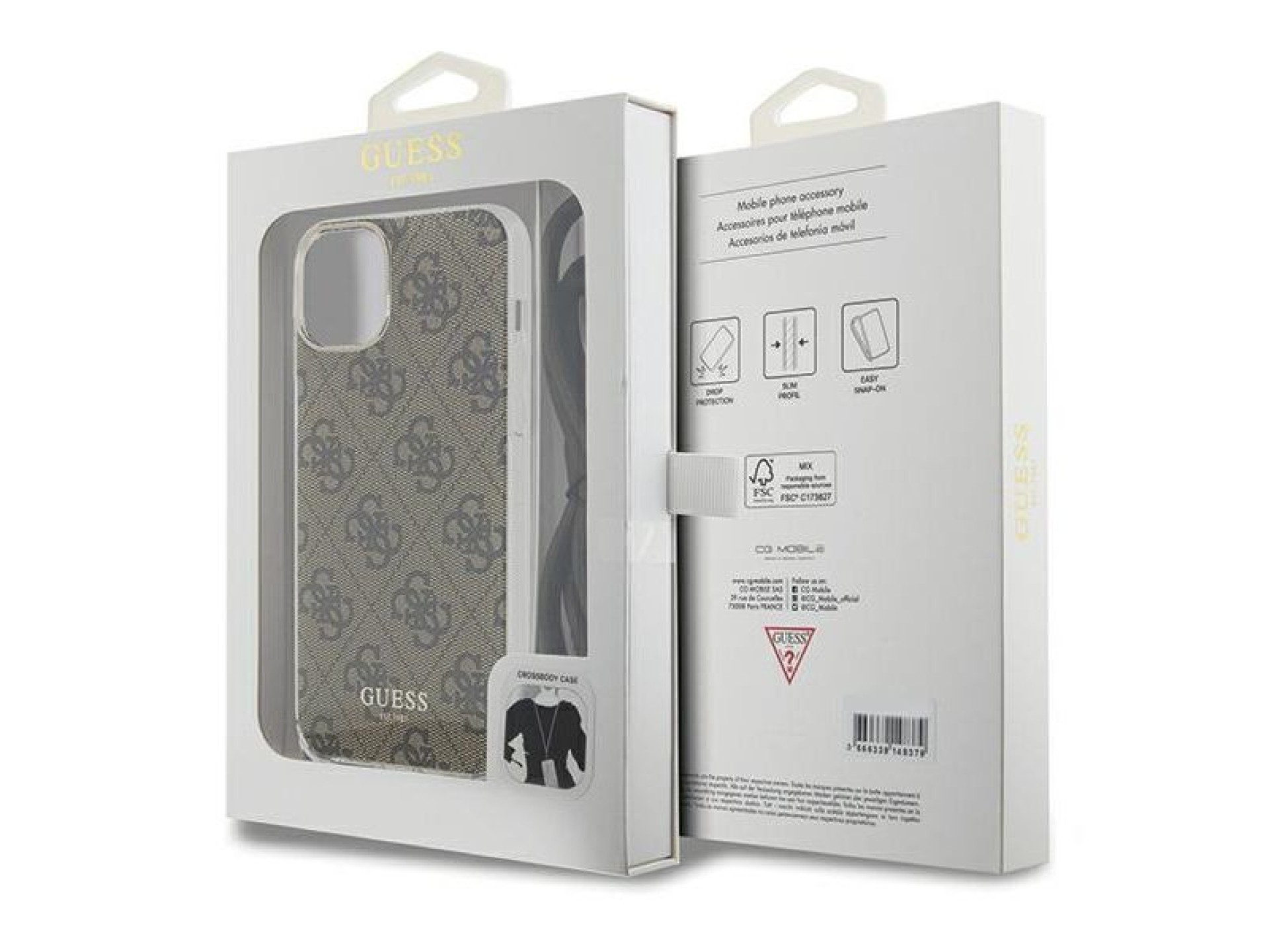Guess Crossbody Cord 4G Print case for iPhone 15 / 14 / 13 - brown