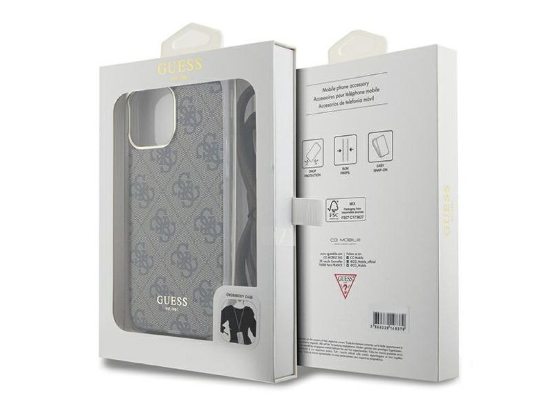 Capa Guess Crossbody Cord 4G Print para iPhone 15 Pro - marrom