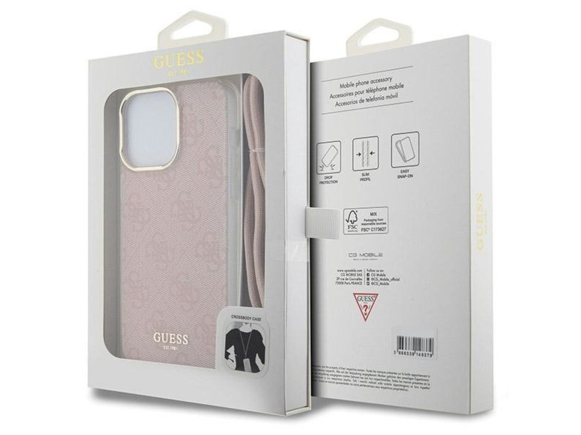 Guess Crossbody Cord 4G Print case for iPhone 15 Pro - pink