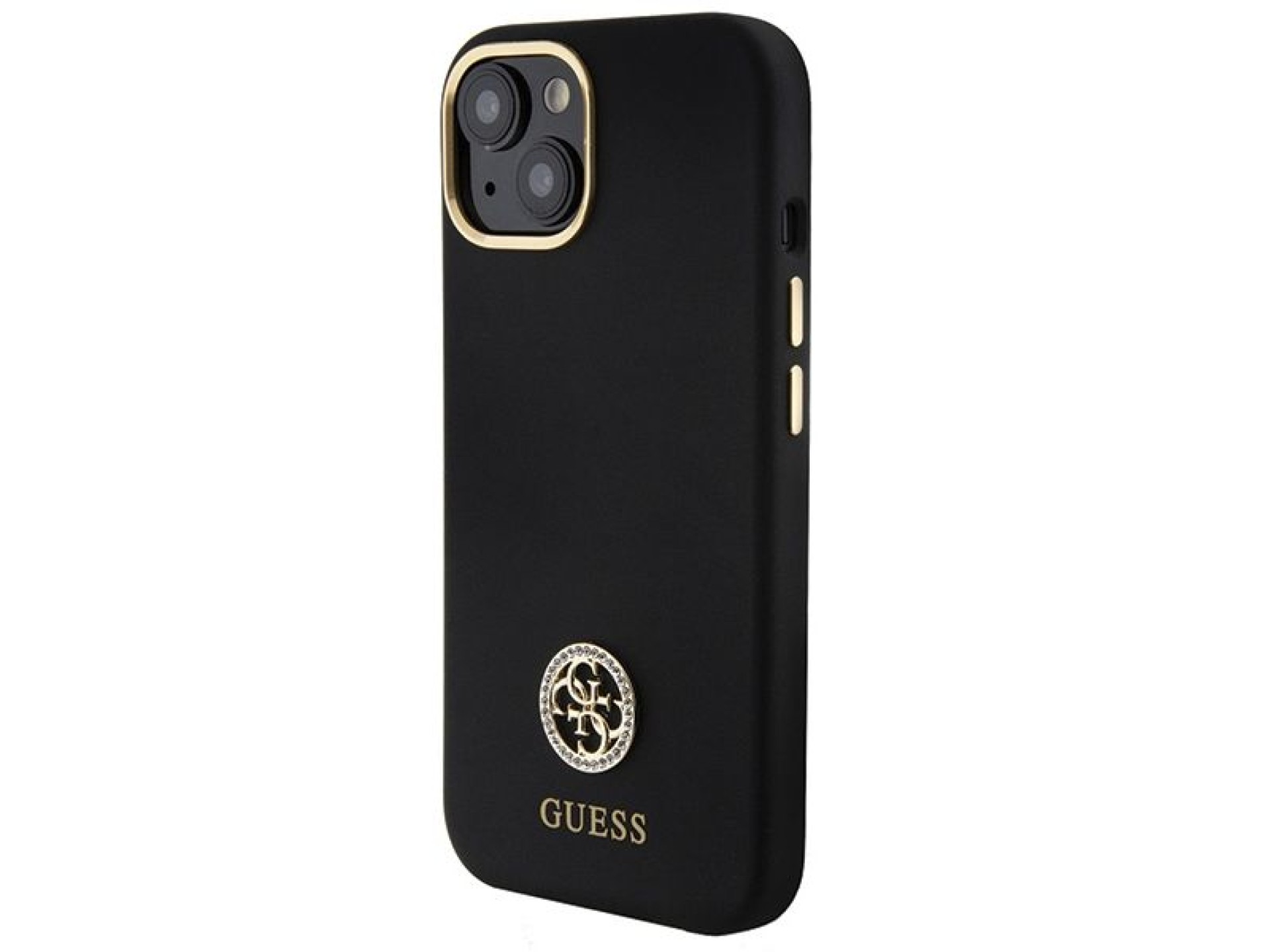 Funda de silicona Guess con logo Strass 4G para iPhone 15 - Negra