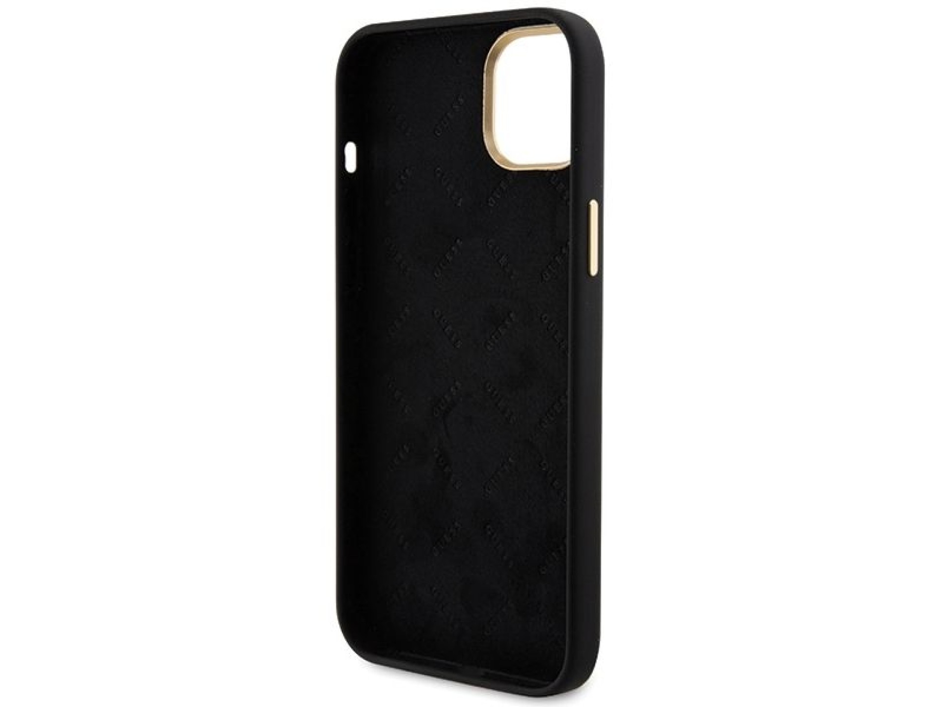 Funda de silicona Guess con logo Strass 4G para iPhone 15 - Negra