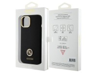 Funda de silicona Guess con logo Strass 4G para iPhone 15 - Negra Funda de silicona Guess con logo Strass 4G para iPhone 15 - Negra