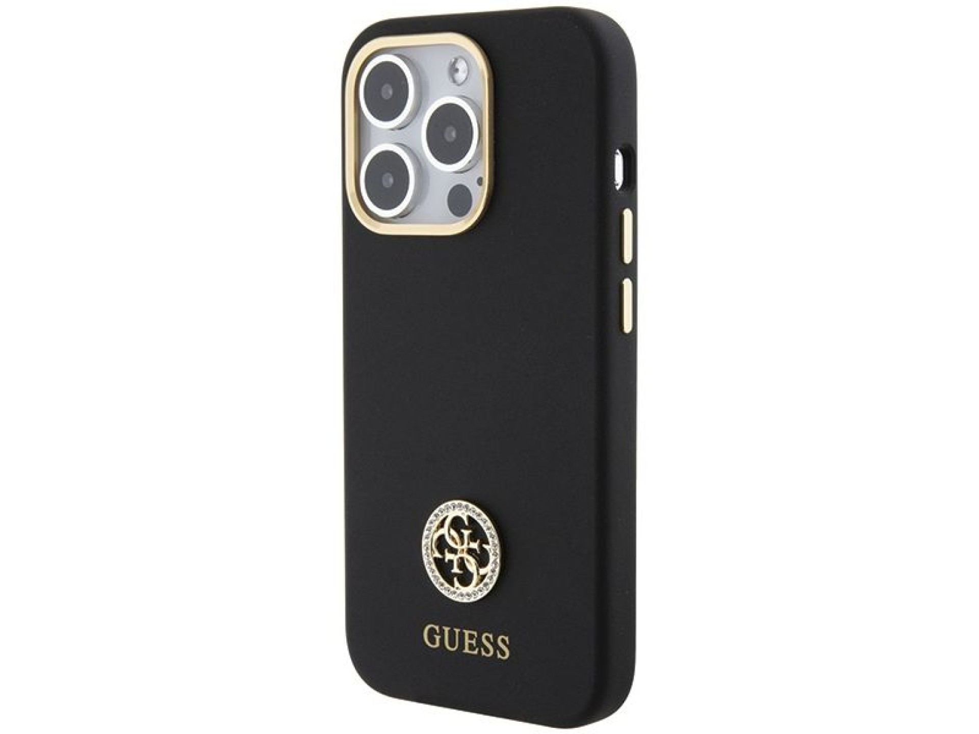 Funda de silicona Guess con logo Strass 4G para iPhone 15 Pro - Negra