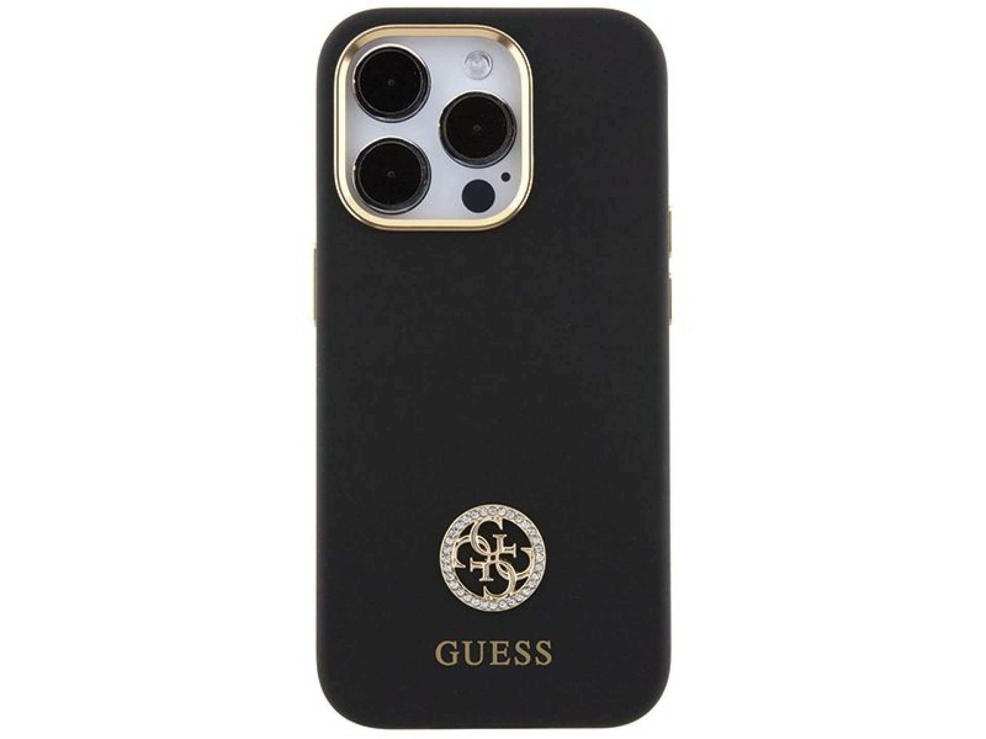 Funda de silicona Guess con logo Strass 4G para iPhone 15 Pro - Negra