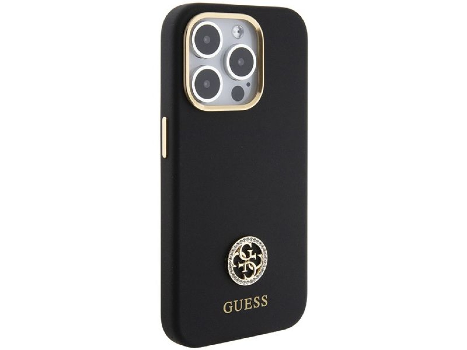Funda de silicona Guess con logo Strass 4G para iPhone 15 Pro - Negra