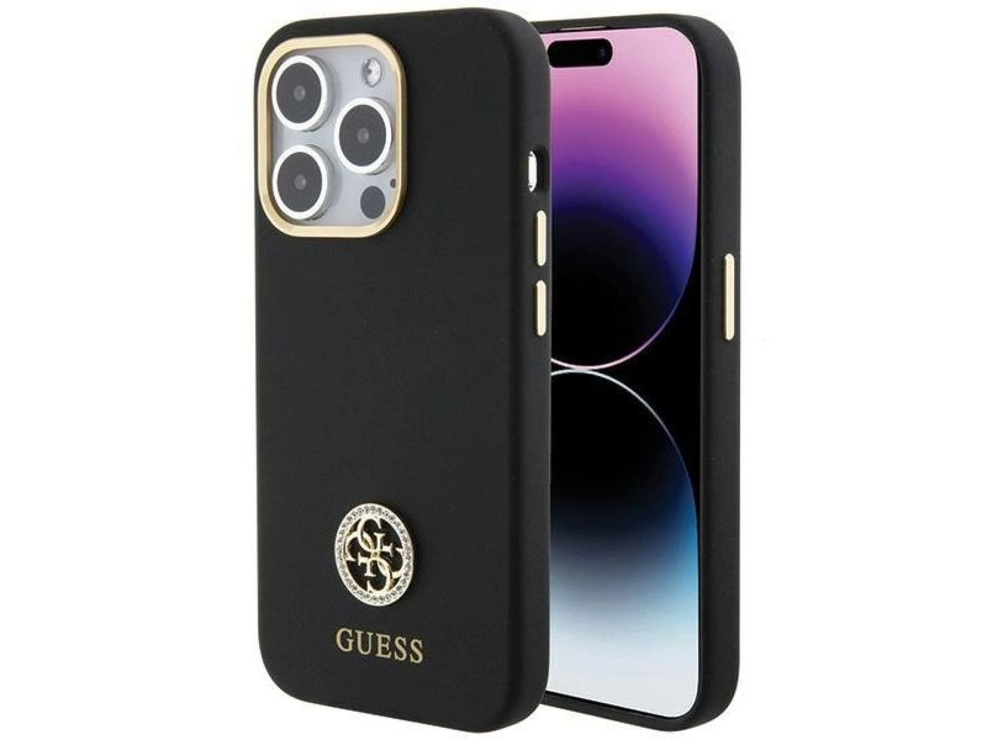 Capa Guess Silicone Logo Strass 4G para iPhone 15 Pro Max - preta