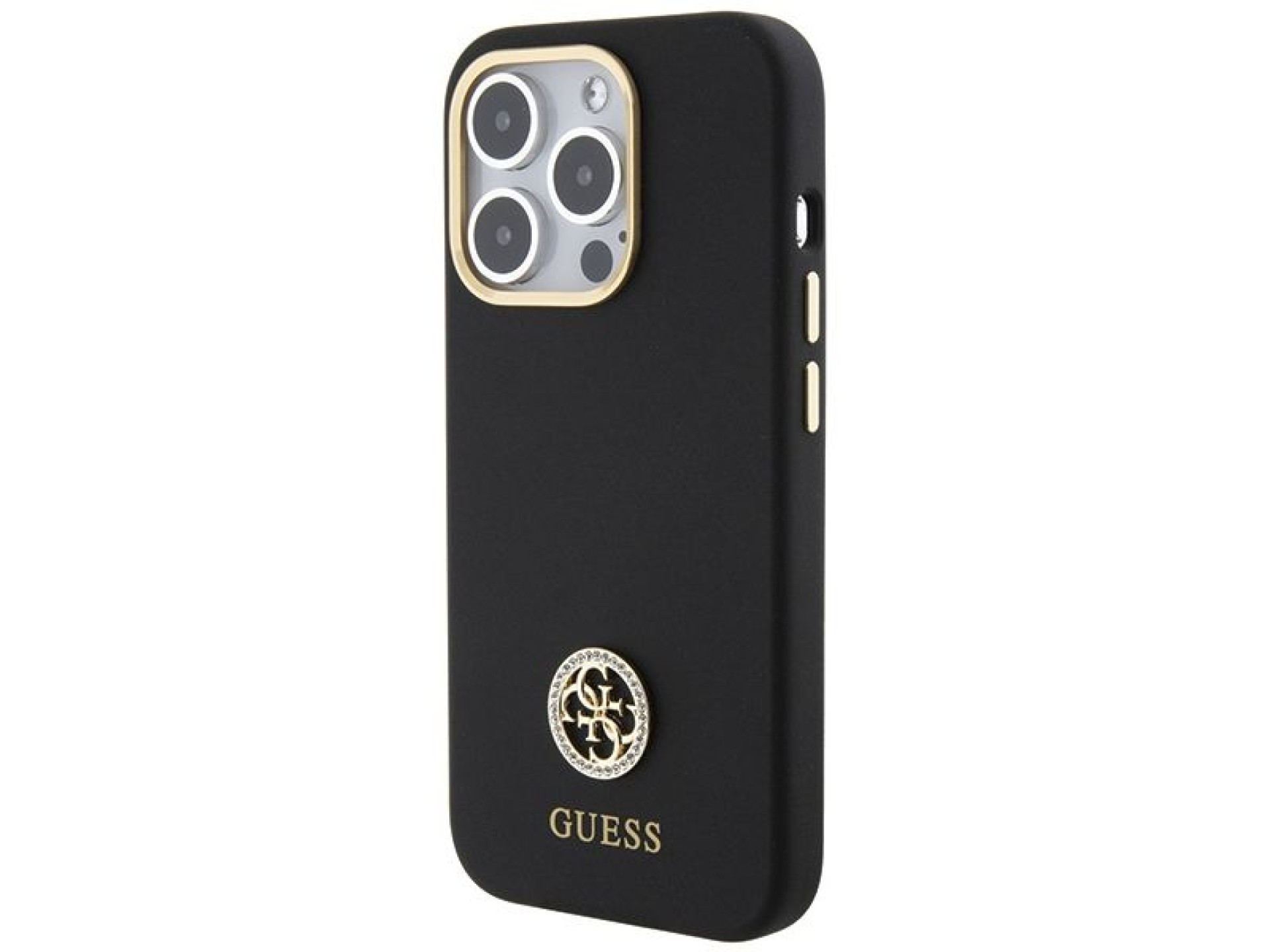 Capa Guess Silicone Logo Strass 4G para iPhone 15 Pro Max - preta