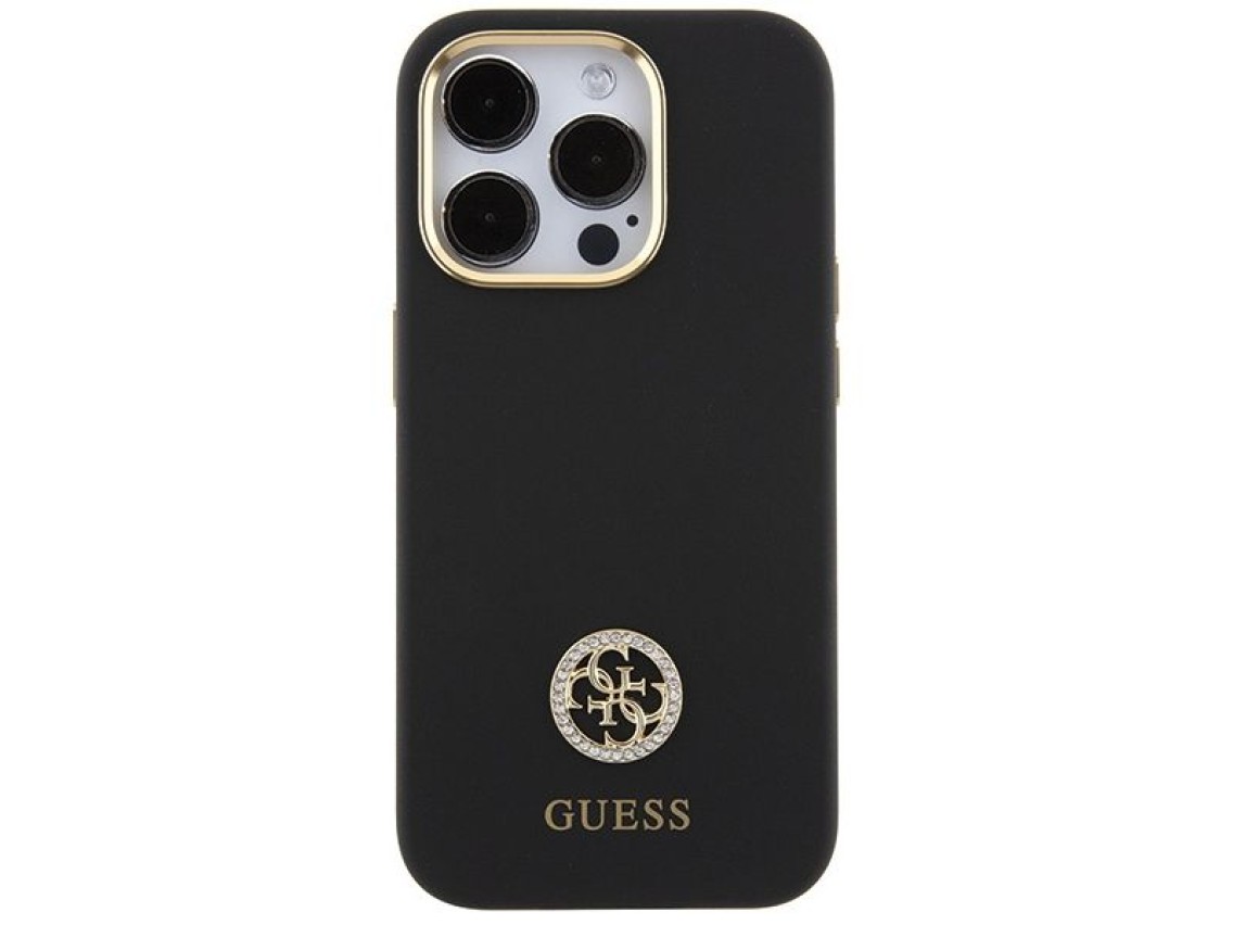 Capa Guess Silicone Logo Strass 4G para iPhone 15 Pro Max - preta