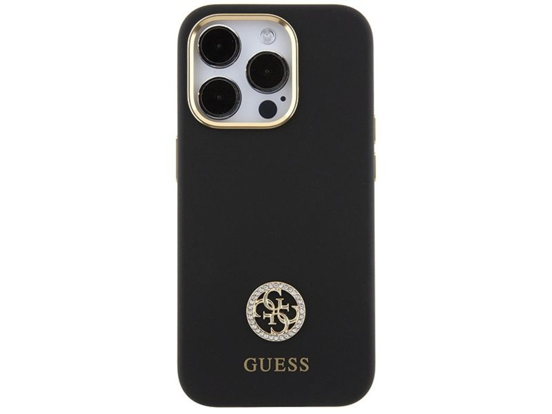Capa Guess Silicone Logo Strass 4G para iPhone 15 Pro Max - preta