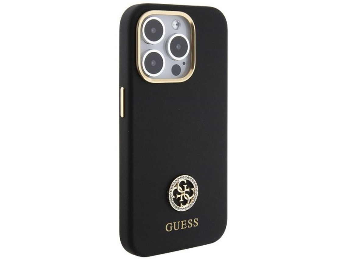 Capa Guess Silicone Logo Strass 4G para iPhone 15 Pro Max - preta