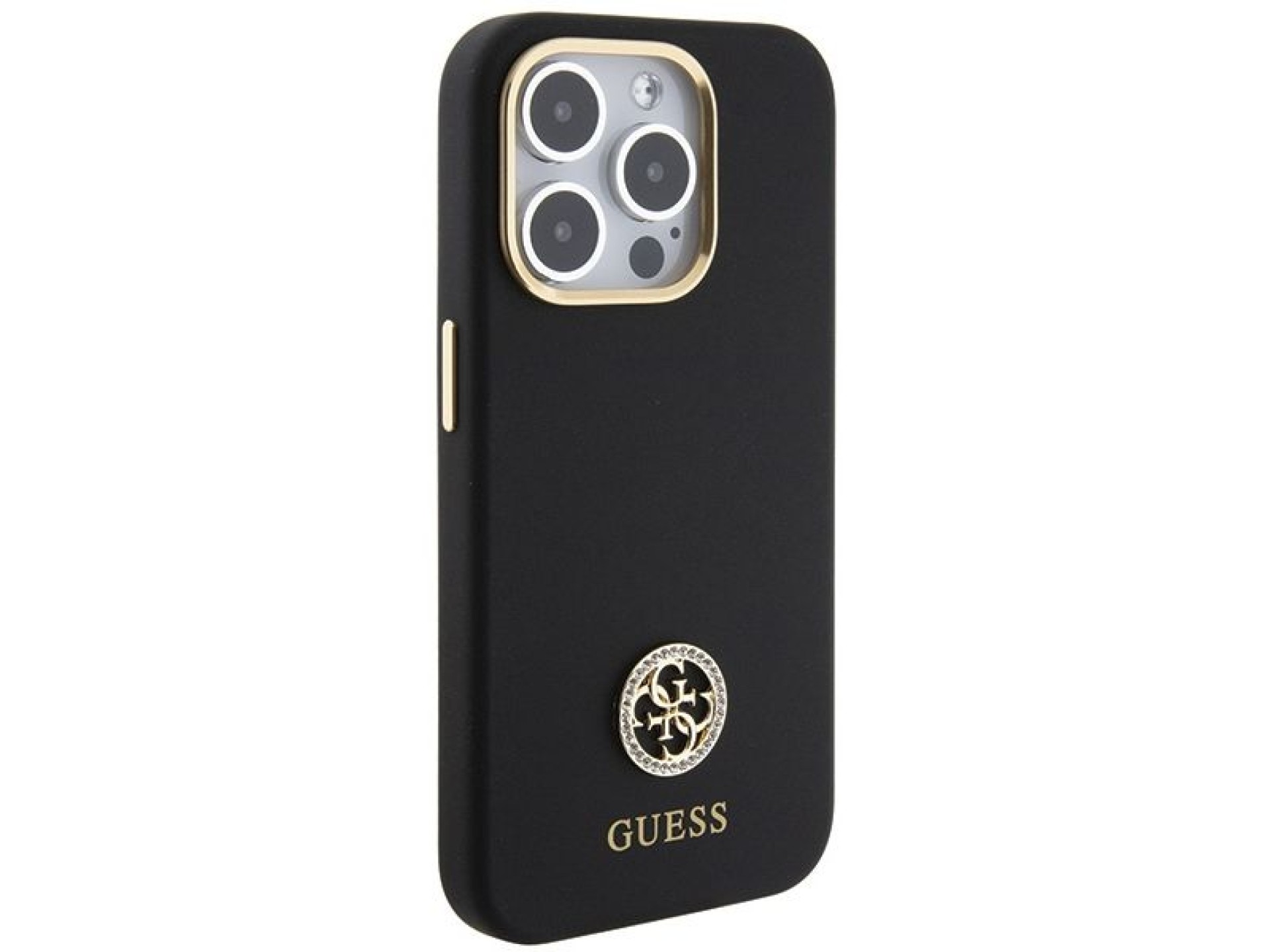Capa Guess Silicone Logo Strass 4G para iPhone 15 Pro Max - preta