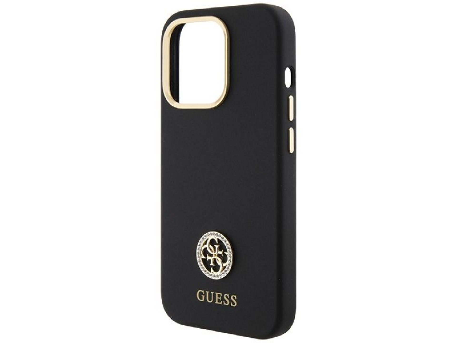 Capa Guess Silicone Logo Strass 4G para iPhone 15 Pro Max - preta