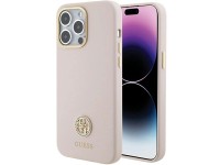Funda de silicona Guess con logo Strass 4G para iPhone 15 Pro Max - Rosa Funda de silicona Guess con logo Strass 4G para iPhone 15 Pro Max - Rosa