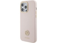 Funda de silicona Guess con logo Strass 4G para iPhone 15 Pro Max - Rosa Funda de silicona Guess con logo Strass 4G para iPhone 15 Pro Max - Rosa