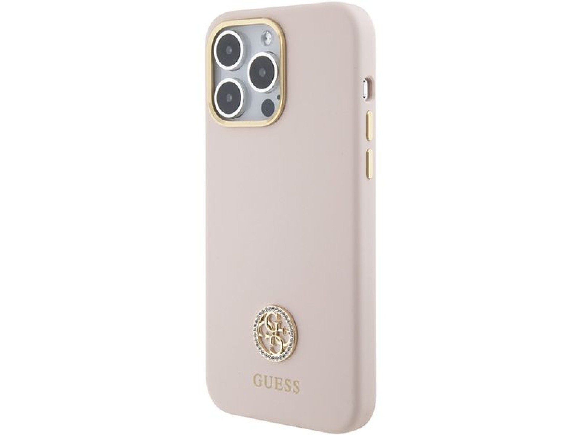 Funda de silicona Guess con logo Strass 4G para iPhone 15 Pro Max - Rosa
