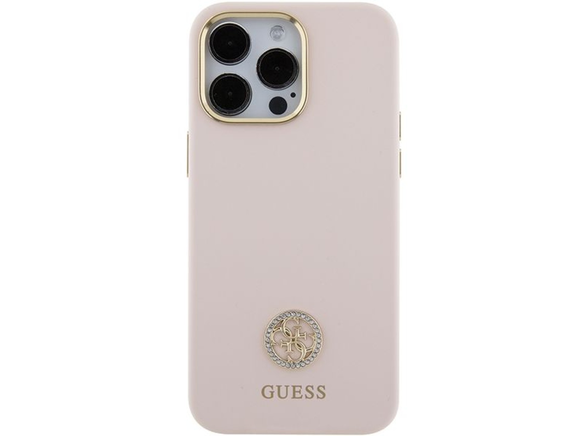 Funda de silicona Guess con logo Strass 4G para iPhone 15 Pro Max - Rosa