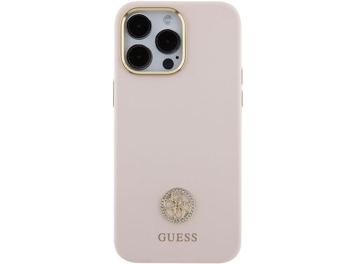 Funda de silicona Guess con logo Strass 4G para iPhone 15 Pro Max - Rosa
