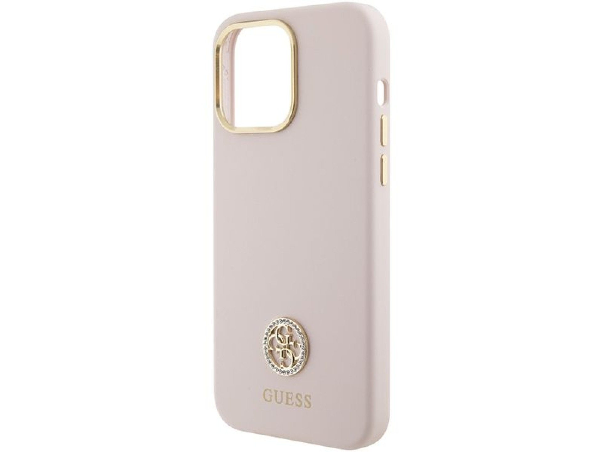 Funda de silicona Guess con logo Strass 4G para iPhone 15 Pro Max - Rosa