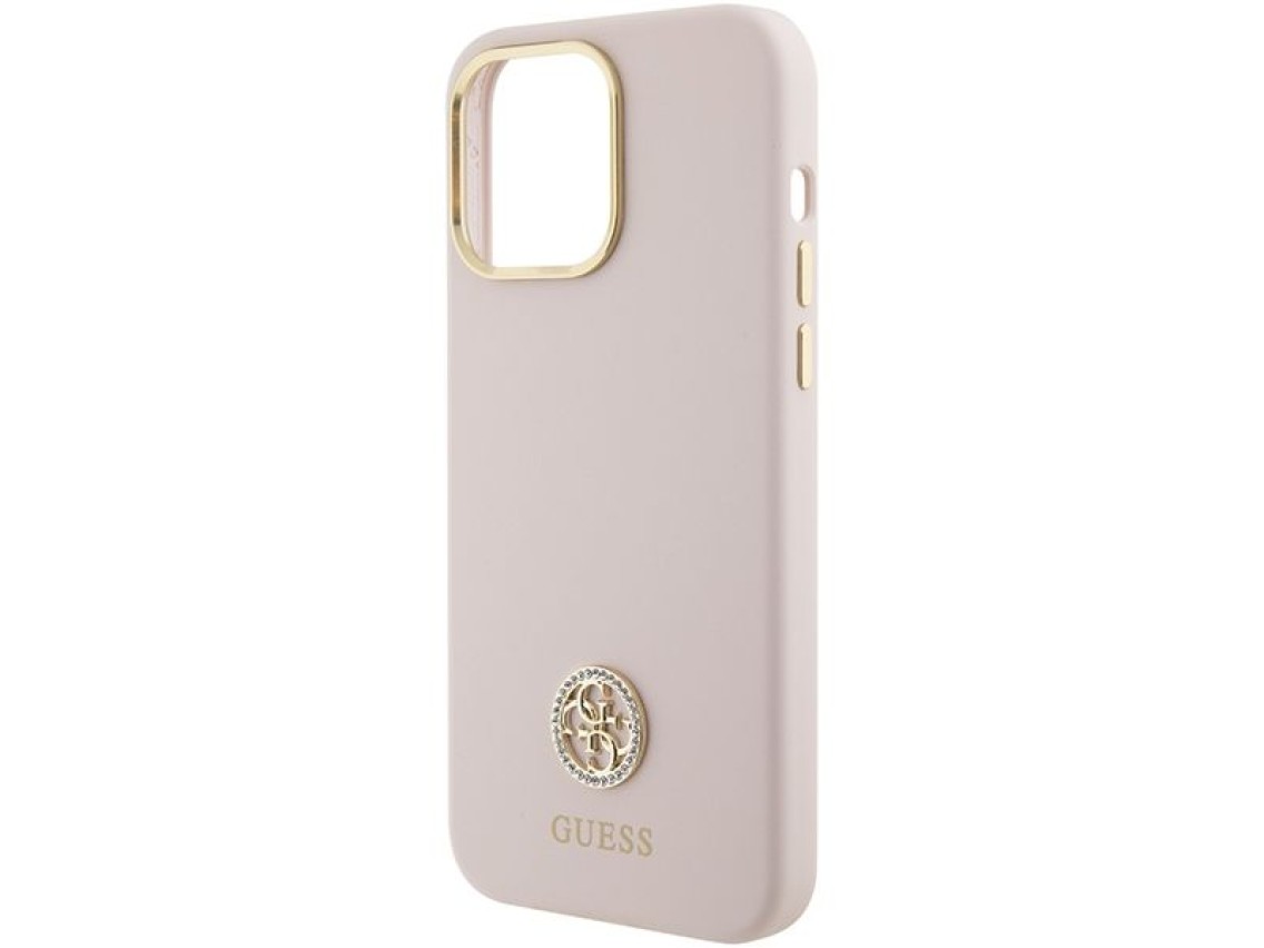 Funda de silicona Guess con logo Strass 4G para iPhone 15 Pro Max - Rosa