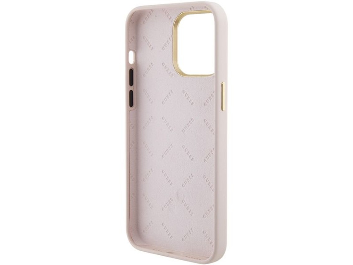 Funda de silicona Guess con logo Strass 4G para iPhone 15 Pro Max - Rosa
