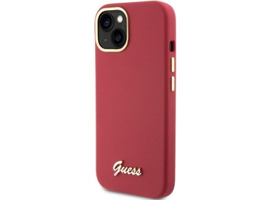 Guess Silicone Script Metal Logo & Frame case for iPhone 15 - red Guess Silicone Script Metal Logo & Frame case for iPhone 15 - red