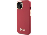 Guess Silicone Script Metal Logo & Frame case for iPhone 15 - red Guess Silicone Script Metal Logo & Frame case for iPhone 15 - red
