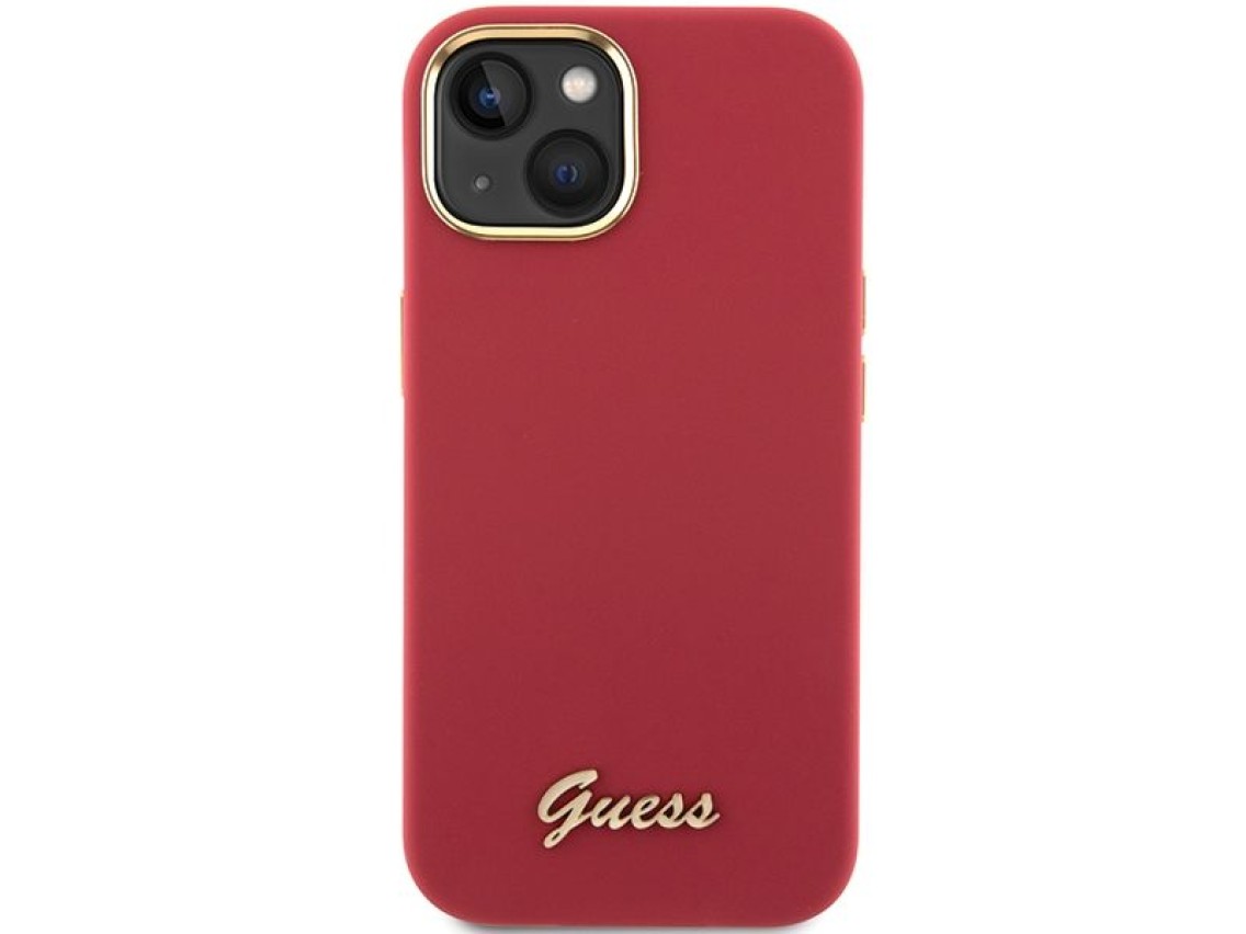 Guess Silicone Script Metal Logo & Frame case for iPhone 15 - red