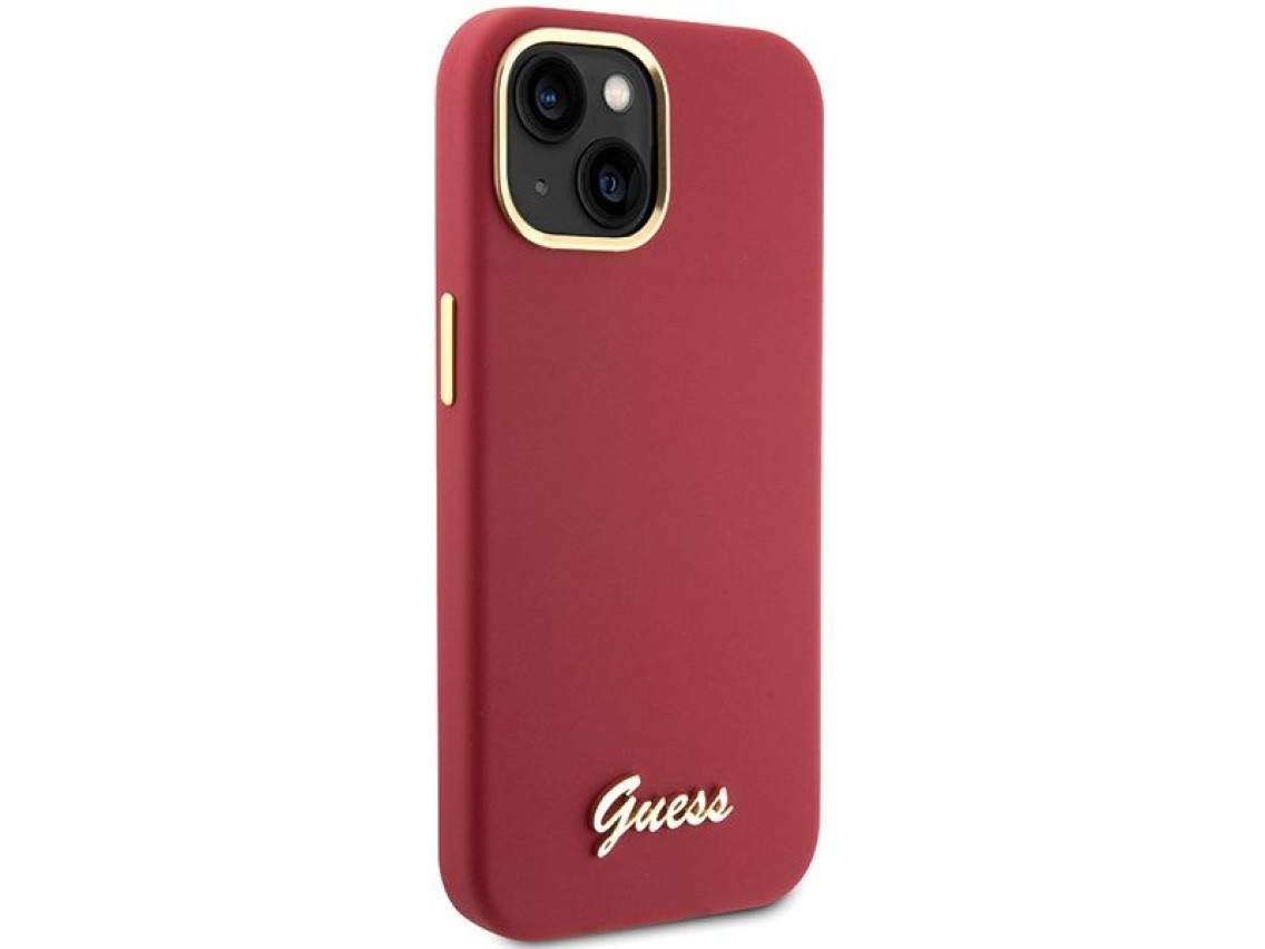 Guess Silicone Script Metal Logo & Frame case for iPhone 15 - red