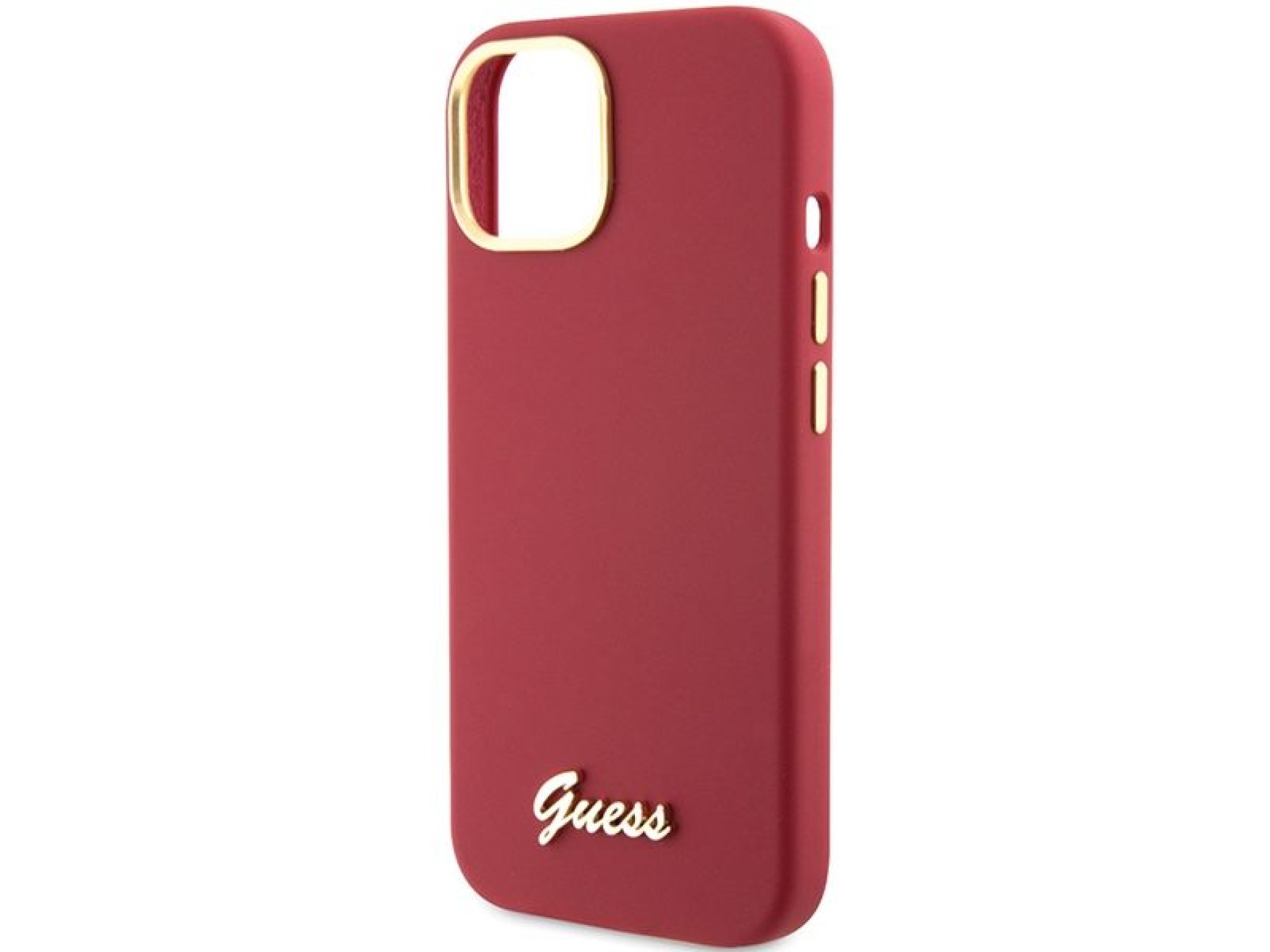 Guess Silicone Script Metal Logo & Frame case for iPhone 15 - red