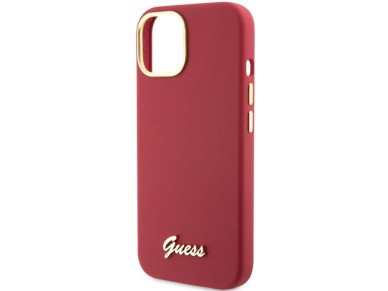 Guess Silicone Script Metal Logo & Frame case for iPhone 15 - red Guess Silicone Script Metal Logo & Frame case for iPhone 15 - red