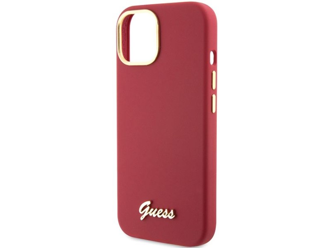 Guess Silicone Script Metal Logo & Frame case for iPhone 15 - red
