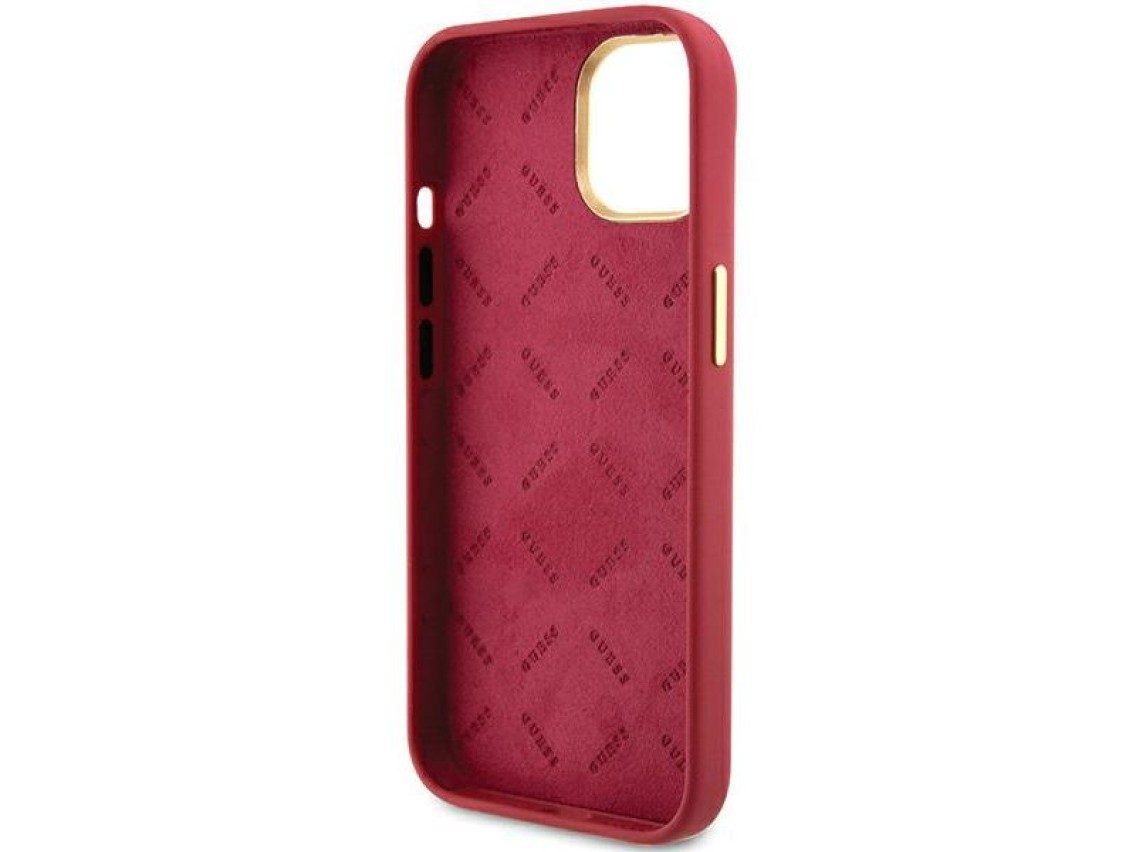 Guess Silicone Script Metal Logo & Frame case for iPhone 15 - red