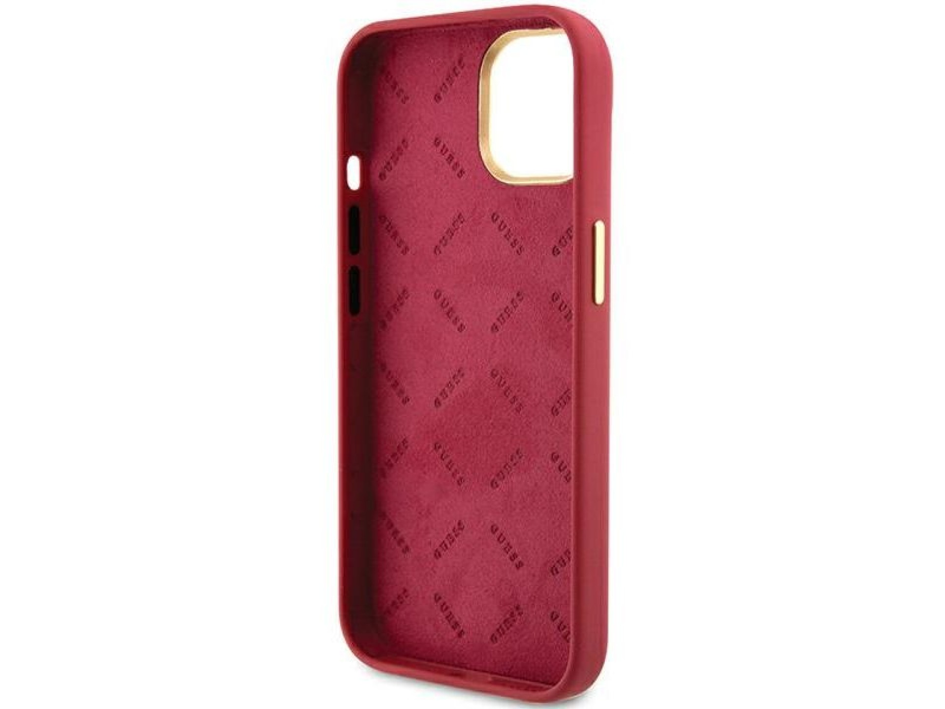 Guess Silicone Script Metal Logo & Frame case for iPhone 15 - red