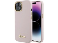 Guess Silicone Script Metal Logo & Frame case for iPhone 15 - pink Guess Silicone Script Metal Logo & Frame case for iPhone 15 - pink