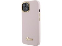 Guess Silicone Script Metal Logo & Frame case for iPhone 15 - pink Guess Silicone Script Metal Logo & Frame case for iPhone 15 - pink
