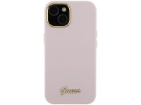 Guess Silicone Script Metal Logo & Frame case for iPhone 15 - pink Guess Silicone Script Metal Logo & Frame case for iPhone 15 - pink