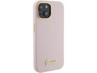 Guess Silicone Script Metal Logo & Frame case for iPhone 15 - pink Guess Silicone Script Metal Logo & Frame case for iPhone 15 - pink